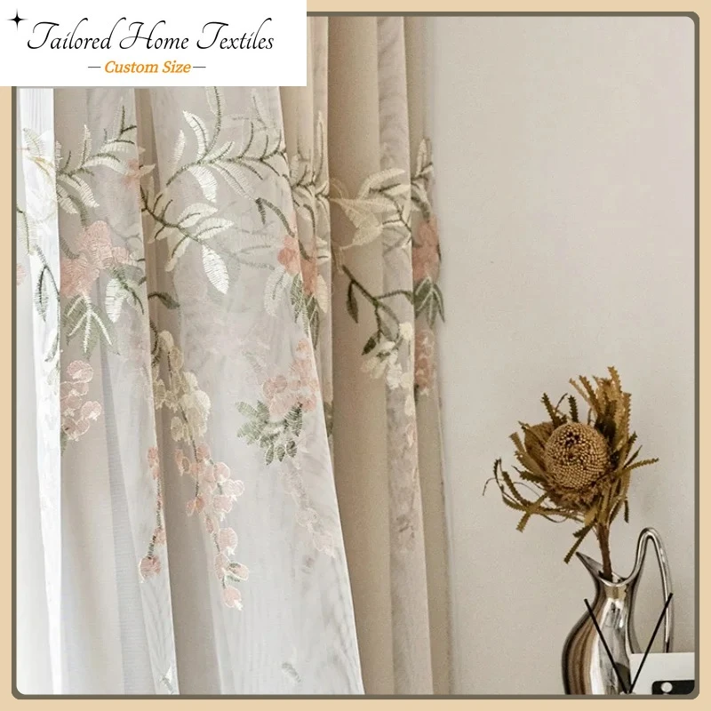 حجم مخصص النمط الأوروبي المطرزة تول الستار لغرفة المعيشة غرفة الطعام غرفة نوم طبقة مزدوجة الحليب الشاي اللون الشاش نافذة الغزل #2