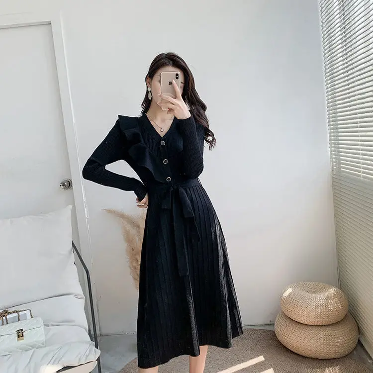 Large Size Women\'s New Sweater Over the Knee Dress Looks Slim and Fashionable Versatile Knit Base Long Skirt for Women