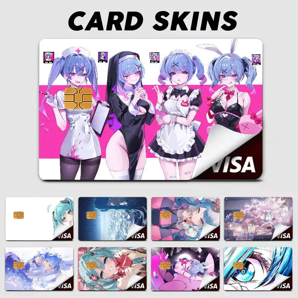 

Довольно горячая аниме девушка H-Hatsune M-Miku наклейки для карт роскошные наклейки для кредитных карт 4 шт. дебетовое переднее украшение наклейка для банковских карт