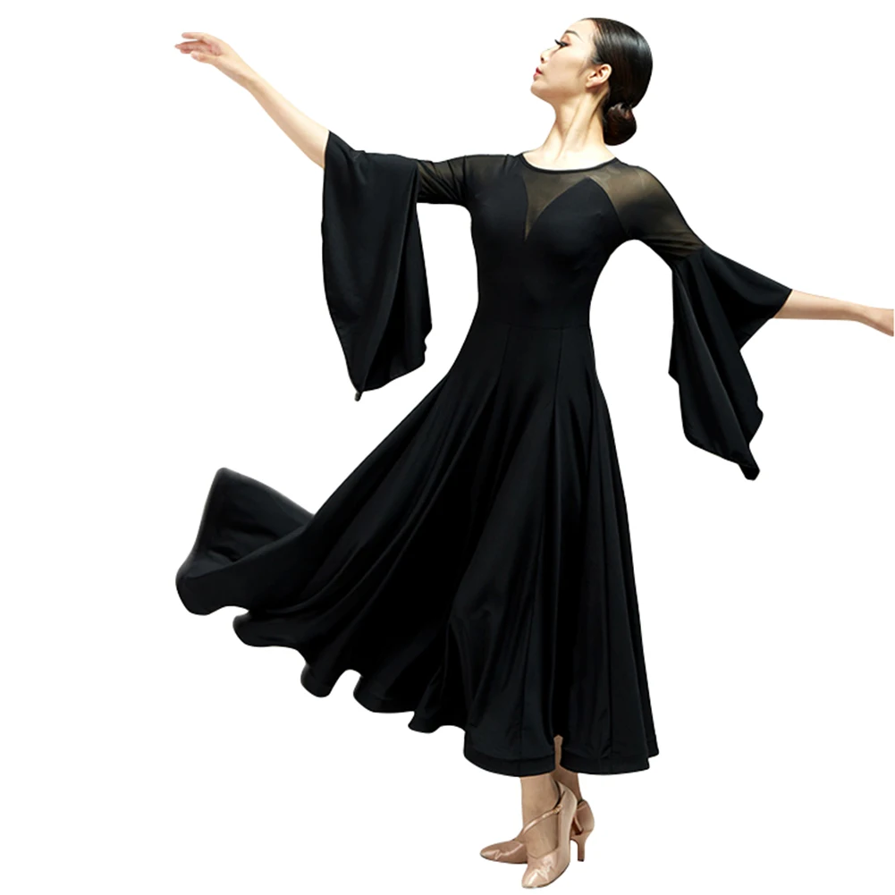 

2022 Loose Ttumpet Sleeves Ballroom Dance Competition Dress Dancing Standard Pratice Wear Women Stage Performence Costume