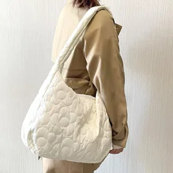 Milk White Women Pleated Hobos Shoulder Bags Large Capacity Ladies Quilted Flower Crossbody Bag Simple Female Tote Handbags