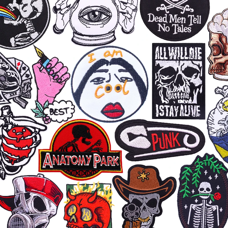 Parche termoadhesivo calavera rockera – Cadena picos para chaqueta - imagen 5