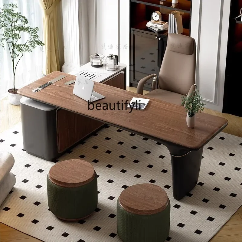 

Solid wood desk retro boss table office combination desk tea table integrated dual-use