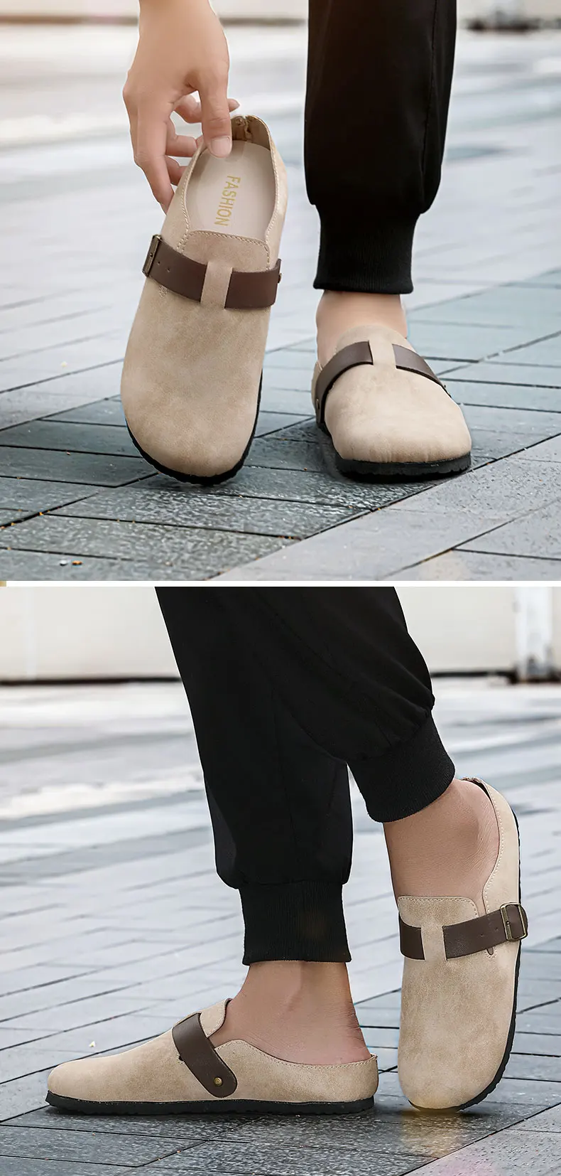 Bequeme Herren-Hausschuhe mit Lederobermaterial, Sommer-Freizeitschuhe, leicht, atmungsaktiv, für den Innen- und Außenbereich – Detail 9