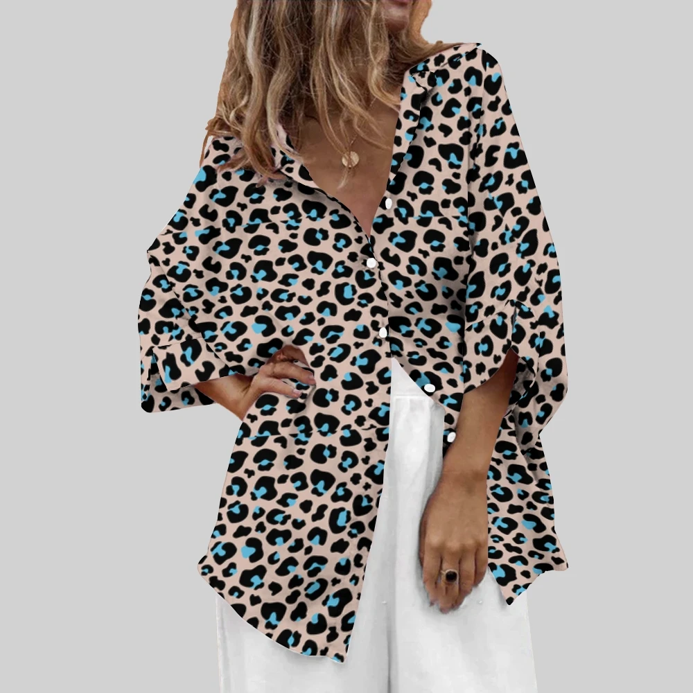 

Wildly Blue Leopard Print Shirt Women’s Jungle Chic Blouse Casual Versatile Blue-Black Leopard Prints Blouse Leopard Lover Shirt