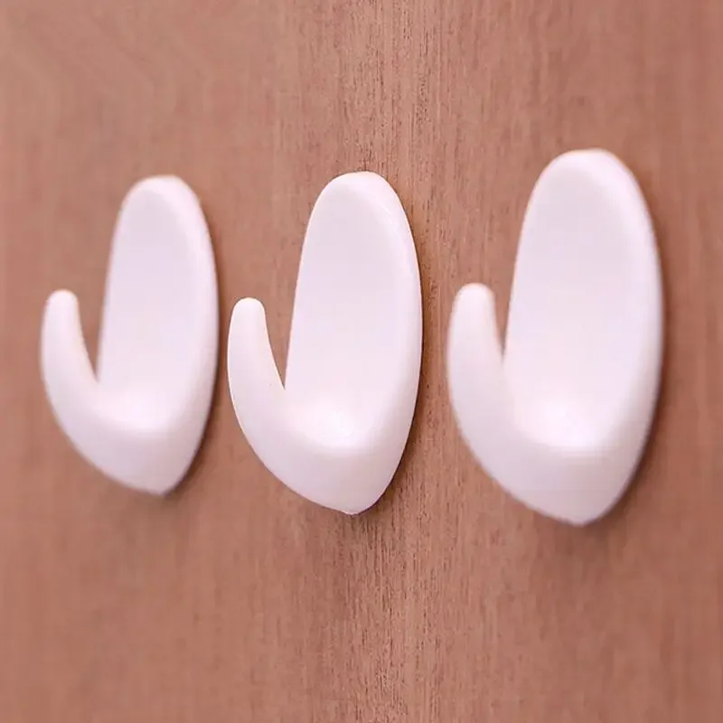 5pcs/set Kitchen Bathroom Sticky Holder Wall Door Hook White Plastic Oval Self Adhesive Hanger For Bag Keys Towel