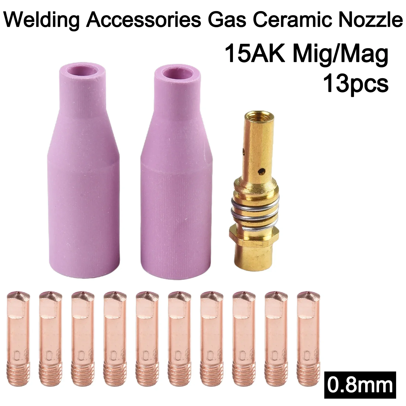 

13PC 15AK Argon Gas Ceramic Nozzle Holder Contact Tip For 15AK MIG 0.6mm-1.2mm Welding Torch Welding Tool Parts