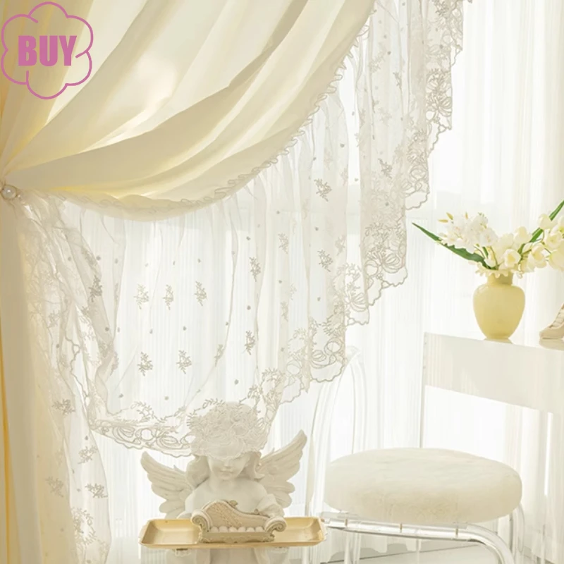 

Dream Curtain Cream Beige Lace Screen Curtains for Living Room Bedroom French Window Balcony Window Customized Finished