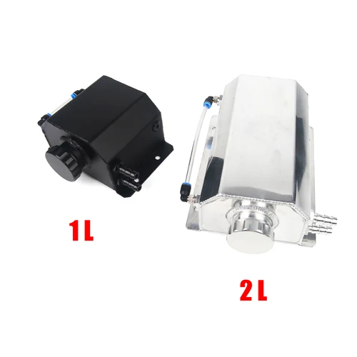 Imagen 2 del producto Tanque de depósito de aceite de aluminio Universal, 1L/2L, refrigerante de motor, radiador, desbordamiento, tanque de combustible de aceite con tapón de drenaje, respiradero
