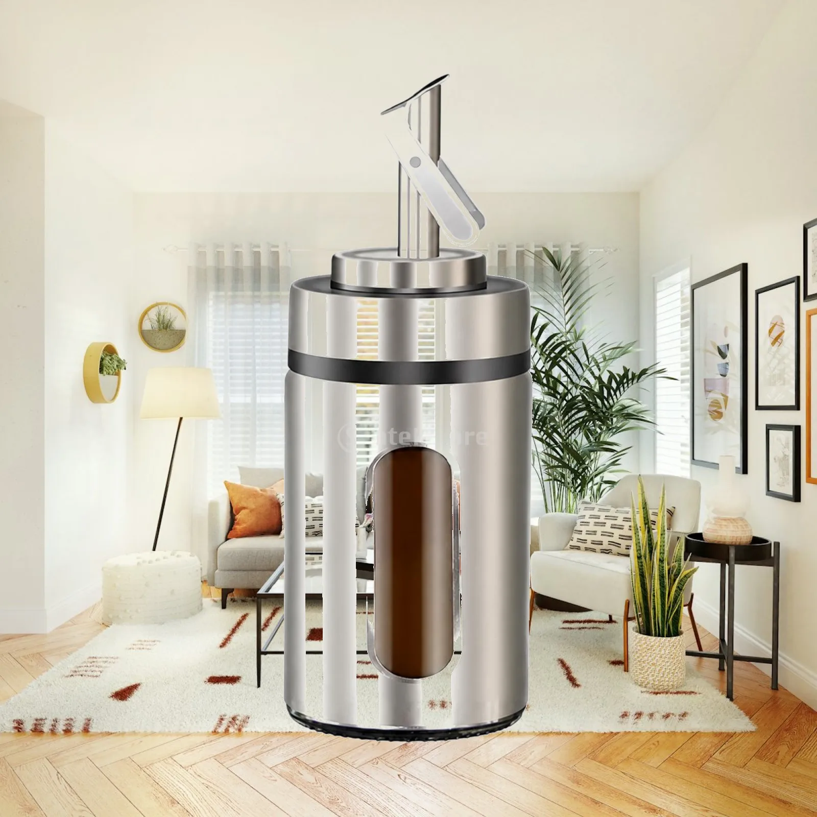 Kitchen Oil Bottle Stainless Steel Automatic Open Top Liquid Seasoning Dispenser with Level Window for Cooking