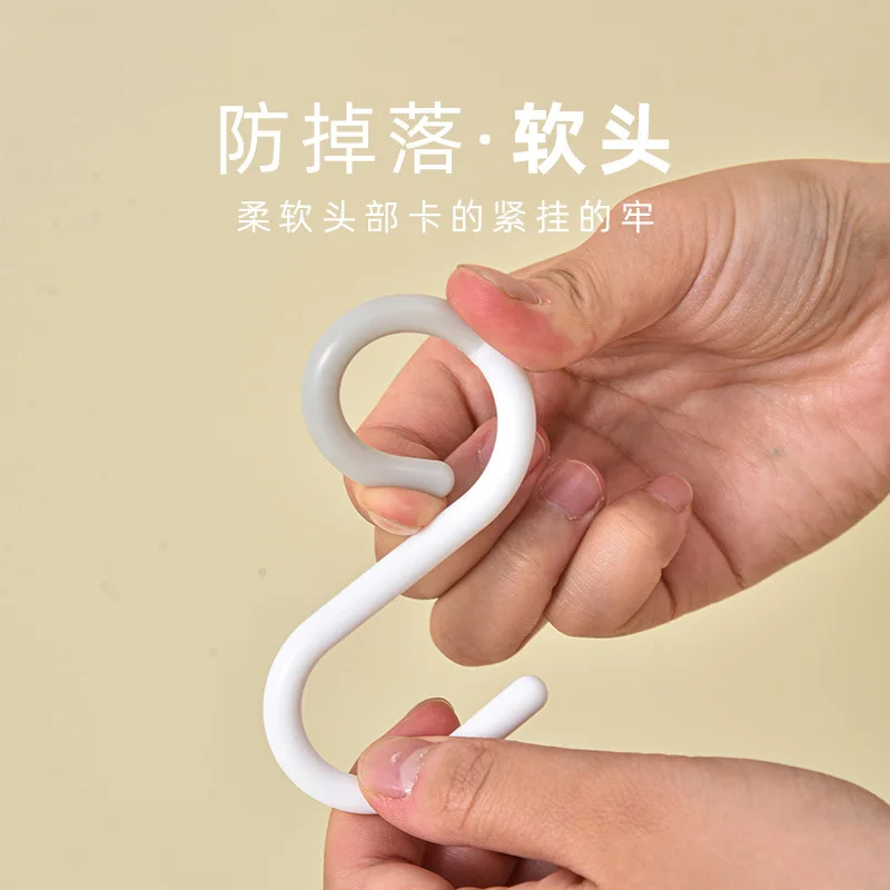 S-shaped soft-tip plastic hook for bathroom storage no-drill installation space-saving organizer lightweight durable non-slip de