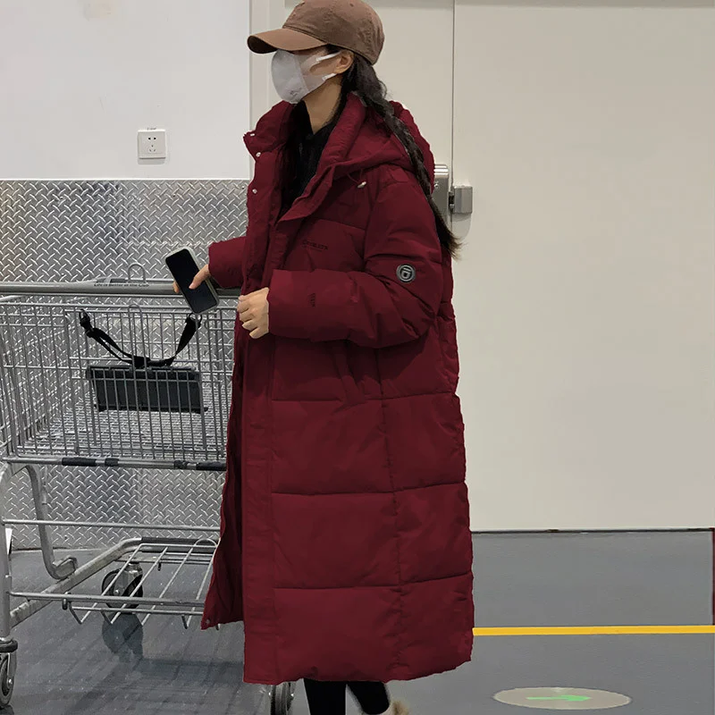 Thicken Down cotton Jacket Women\'s Hooded Warm Parka Female Long Korean Loose Coat Oversized Cotton Jackets 2024 Winter New