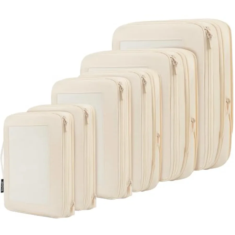 

Набор компрессионных упаковочных кубов (4/6/8 шт.) для путешествий, расширяемые органайзеры для багажа, квадратные, сетчатые, бежевые