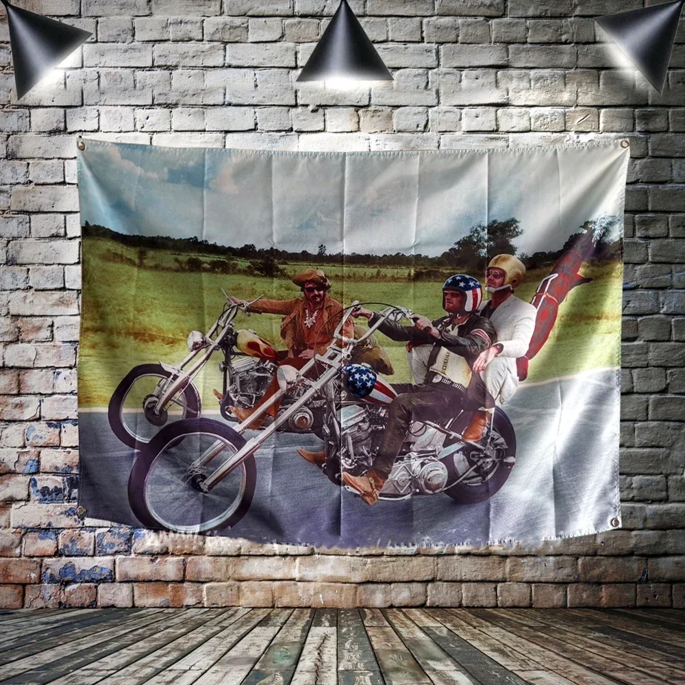 Easy Rider colorful Motorcyclist Poster Flag freedom Banner Canvas Painting Home Decoration Hanging flag 4 Gromments in Corners