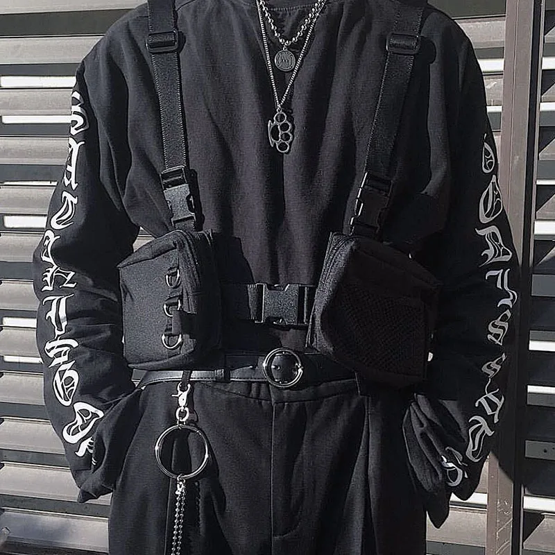 Bolso de pecho estilo punk streetwear unisex, bolsos tácticos de hip-hop, chaleco funcional, riñonera, mochila con correas para mujer, bolso para teléfono.