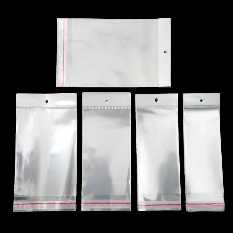 

100Pcs Opp Bag Self Adhesive Clear Transparent Plastic Storage Bag With Hang Hole Jewelry Gift Packaging Pouches