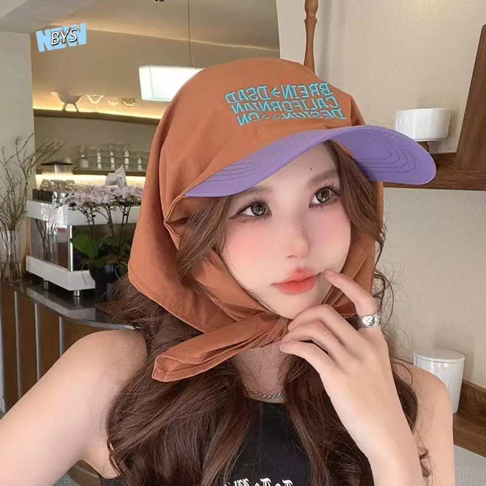 

Sweet Korean Headscarf Baseball Hat Triangle Headscarf Sunshade Letter Baseball Cap Cotton Embroidery Quick-drying Peaked Cap