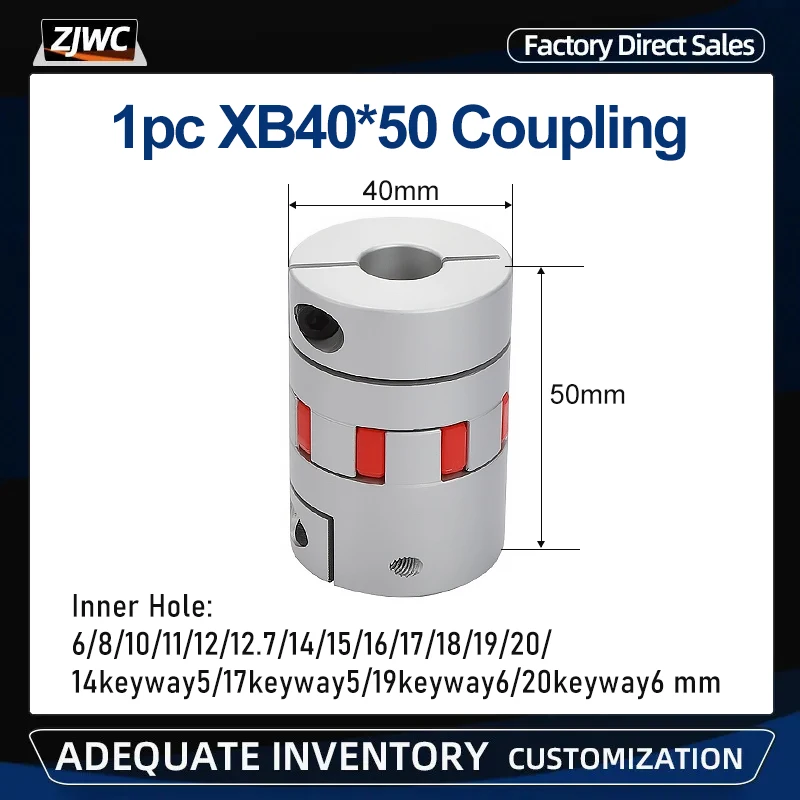 XB40x50 3Jaw Flexible Shaft Coupling Aluminium 6/8/10/11/12/12.7/14/15/16/17/18/19/20/14keyway5/17keyway5/19keyway6/20keyway6