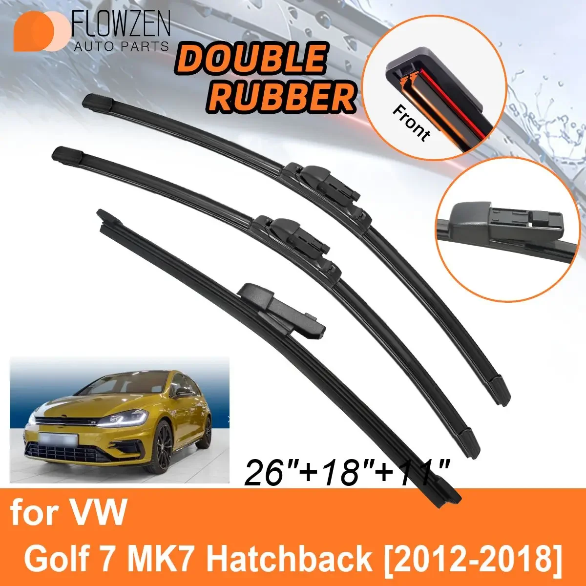 Double Rubber Car Wiper Blades for VW Golf 7 MK7 2012-2018 Front Rear Blades Accessories 2012 2013 2014 2015 2016 2017 2018