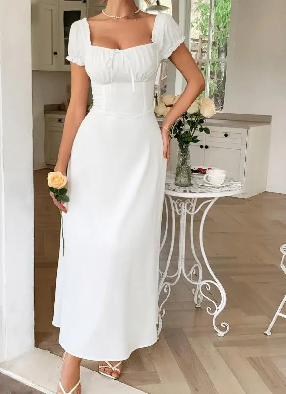 

2025 Spring/summer Women's Elegant Temperament Short Sleeved One Shoulder Long Skirt Dress