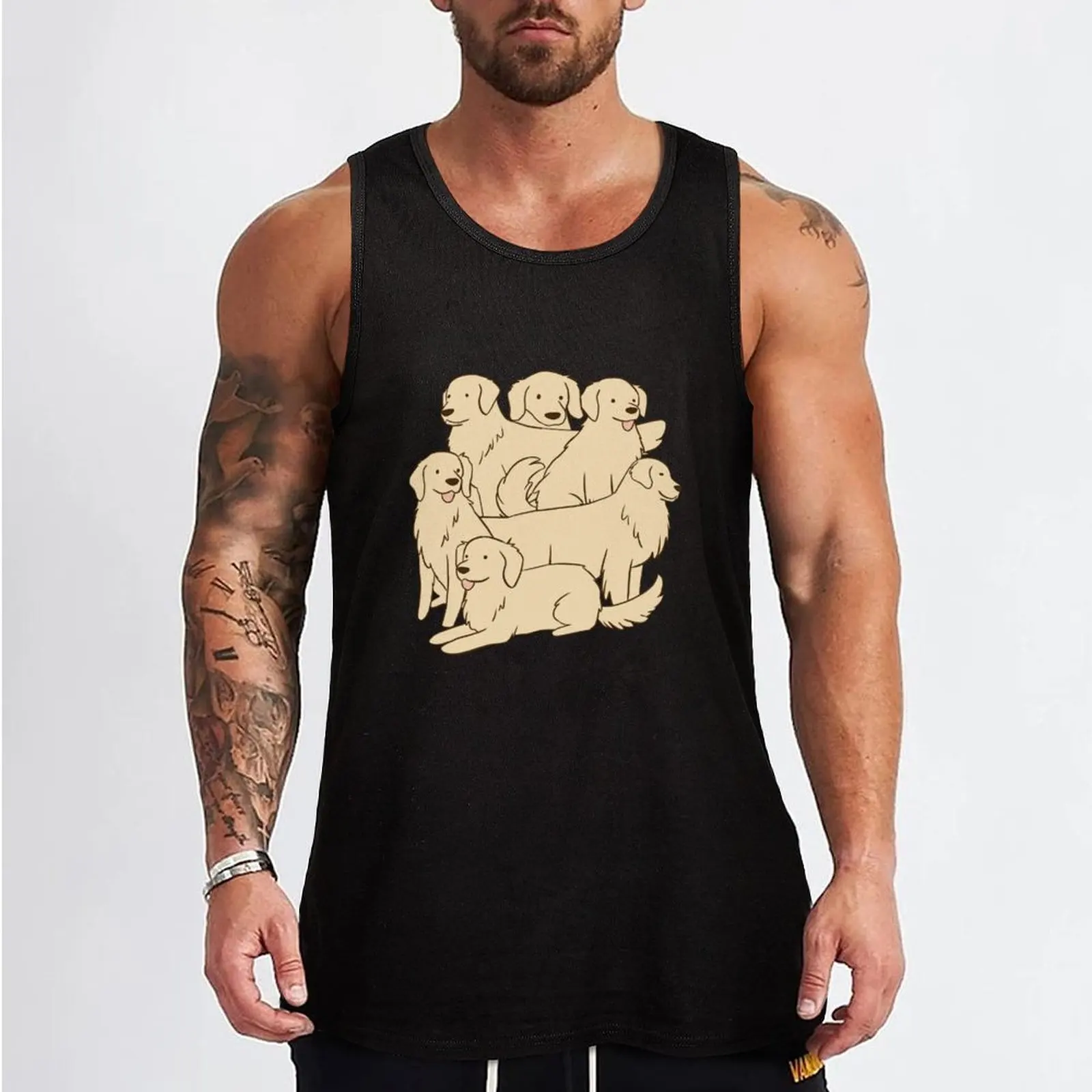 Cute Golden Retrievers dogs cartoon illustration Tank Top Man summer clothes gym clothes man fitness Bodybuilding clothing man