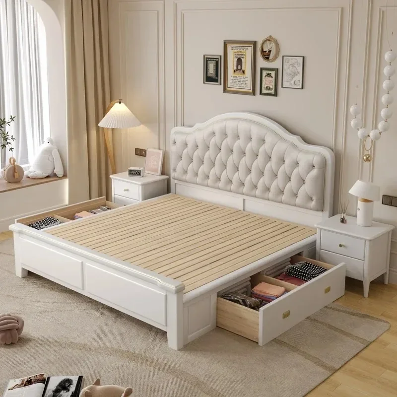

Double Wood Modern Bed Frame Trendy Waterproof Large Wooden Luxury Double Bed Frames Full Size Bedroom Postmodern Furniture