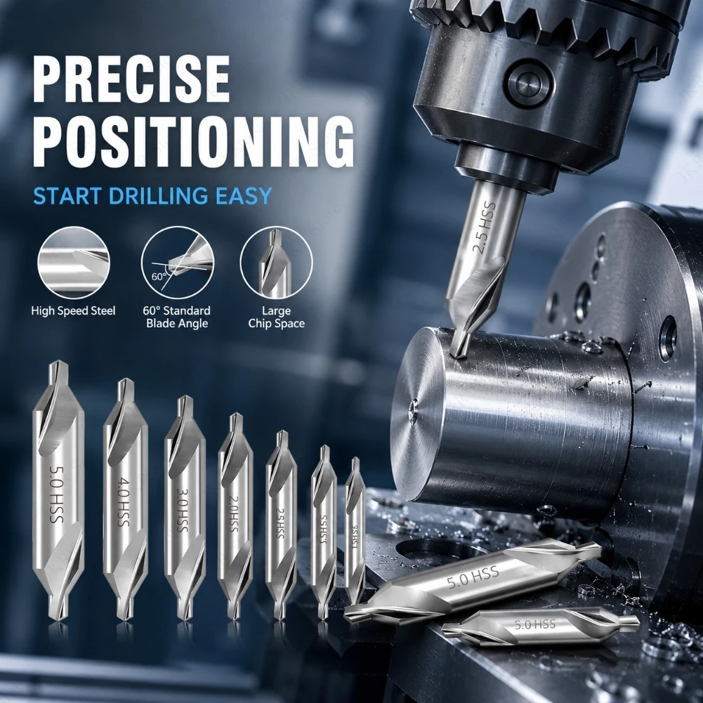 

60 Degree Center Drill Bits Set 1/1.5/2/2.5/3/4/5 Inch Countersink Drill Tools for Lathe Metalworking Repair Use Kit Pack Tool