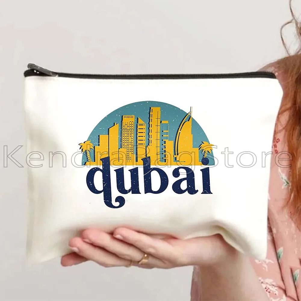 Dubai Paris New York Seoul Amsterdam London Bangkok Venice Istanbul Skyline Canvas Cosmetic Makeup Bag Pencil Case Zipper Pouch