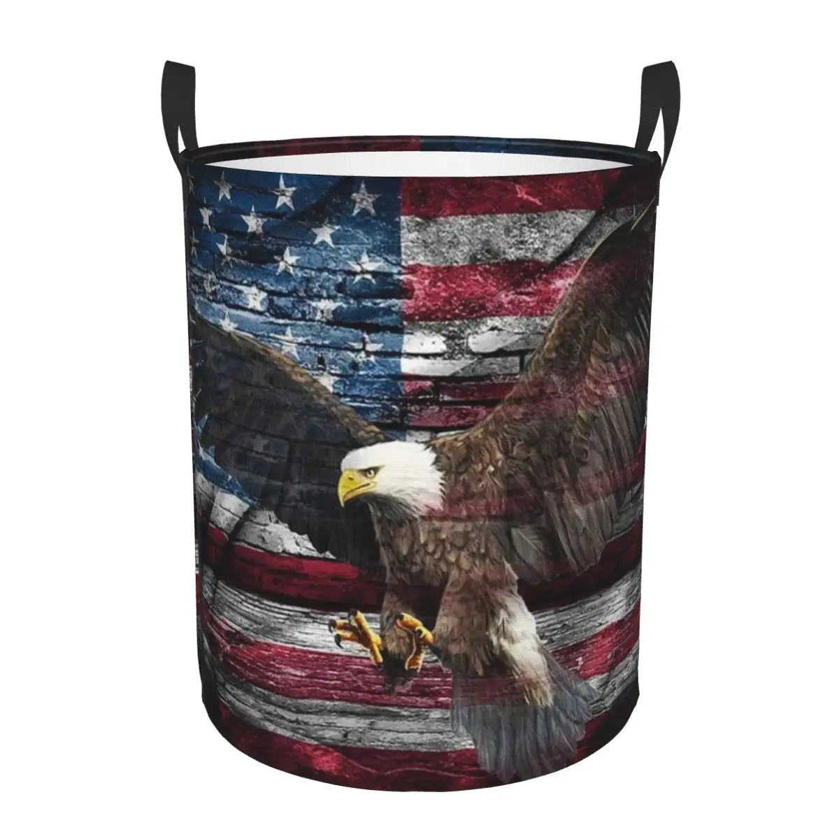 Eagle With American Flag Laundry Basket Collapsible USA Patriotic Clothes Toy Hamper Storage Bin for Kids Nursery