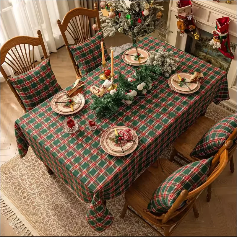 Christmas Themed Checkered Tablecloth, Suitable For Holiday Parties, Banquets, Restaurants, Kitchen Decoration