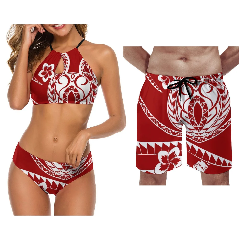 

Custom Polynesian Retro Surfing Set Beach Couple Swimsuit Party Traditional Ethnic Print Couple Swimsuit Bikini