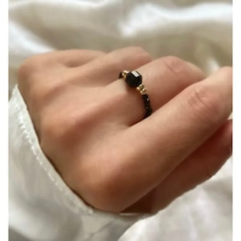 Black tourmaline agate ring: Protected by gold-plated healing crystal - view 4