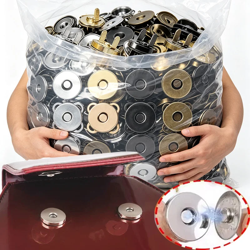 20sets/lot 14mm-18mm Magnetic Buttons Bags Clasp Snaps Magnet Automatic Adsorption Thin Wallet Button DIY Sewing Craft With Box