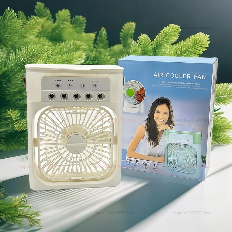 جديد 3 في 1 مروحة مكيف الهواء المحمولة مع ضوء الليل LED مروحة محمولة خمسة حفرة رذاذ مروحة صغيرة المرطب مبرد الهواء