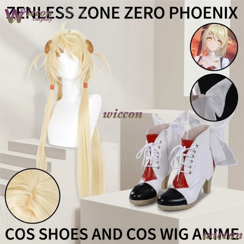 WonkaCos Zenless Zone Zero Phoenix Cos Shoes And Cos Wig Anime Game Character Footwear Hair Set For Stage Role Play Halloween