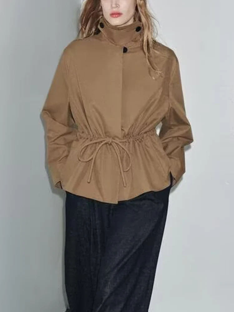 

Осенние новые поступления в европейском и американском стиле, женская одежда, модная куртка-парка с регулируемой талией и короткими рукавами