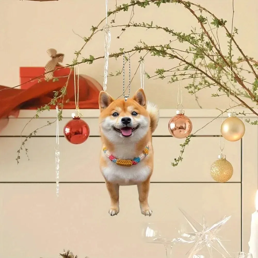 Puppy Smiling Shiba Inu 2D Acrylic Charms, Car Rearview Mirror Hanging Ornament Keychain Backpack Charm Holiday Present