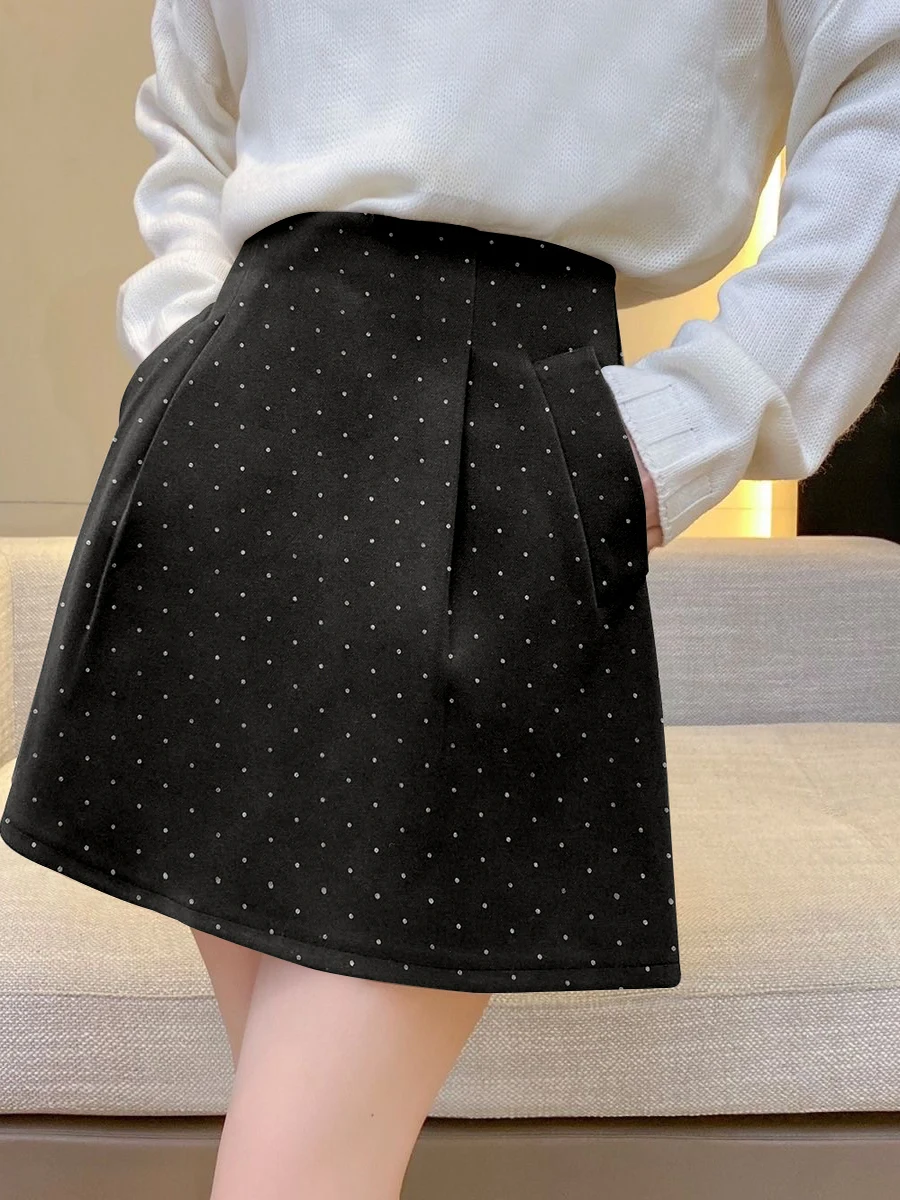 High Waist Polka Dot Polyester Fiber Skirt Anti Light Design Umbrella Skirt Cute Style Home City Commute Party Loose Fit