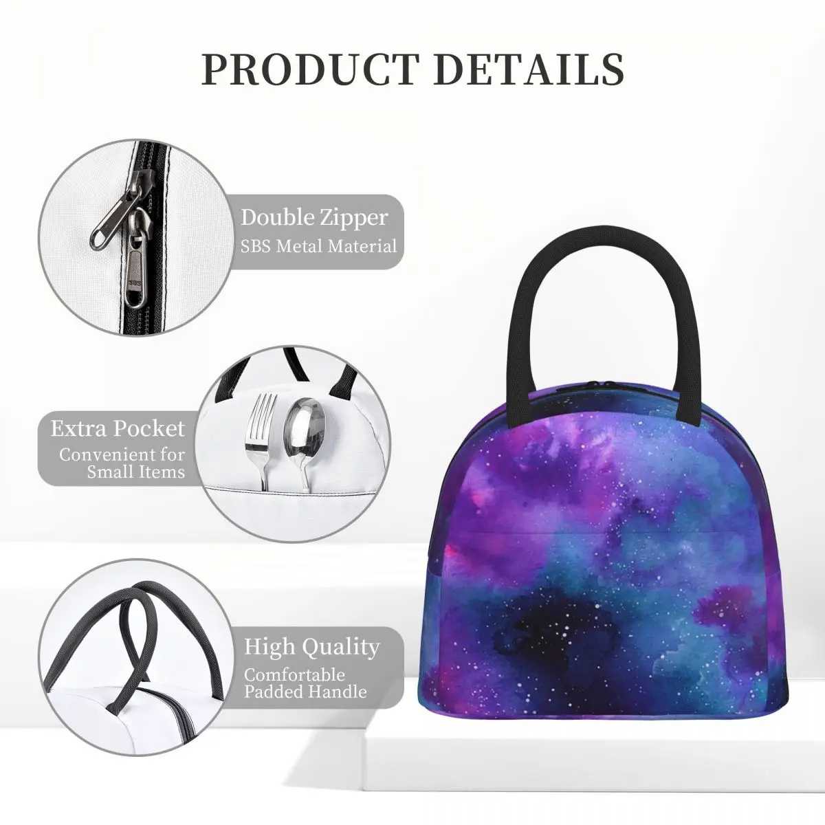 حقيبة غداء معزولة من نيون جالاكسي دريمز للنساء والأطفال، صناديق طعام محمولة، حقيبة غداء حرارية
