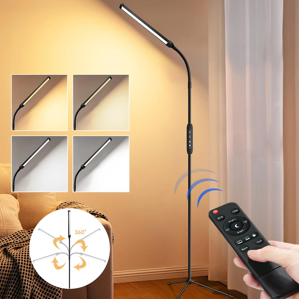 Lampada da terra a LED con timer e telecomando, temperatura e luminosità dei colori regolabili, lampade da terra per soggiorno, ufficio