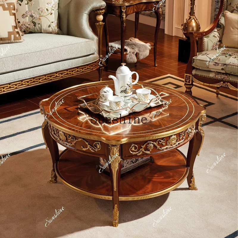 

European solid wood large tea table large apartment living room round several villa luxury coffee table FT