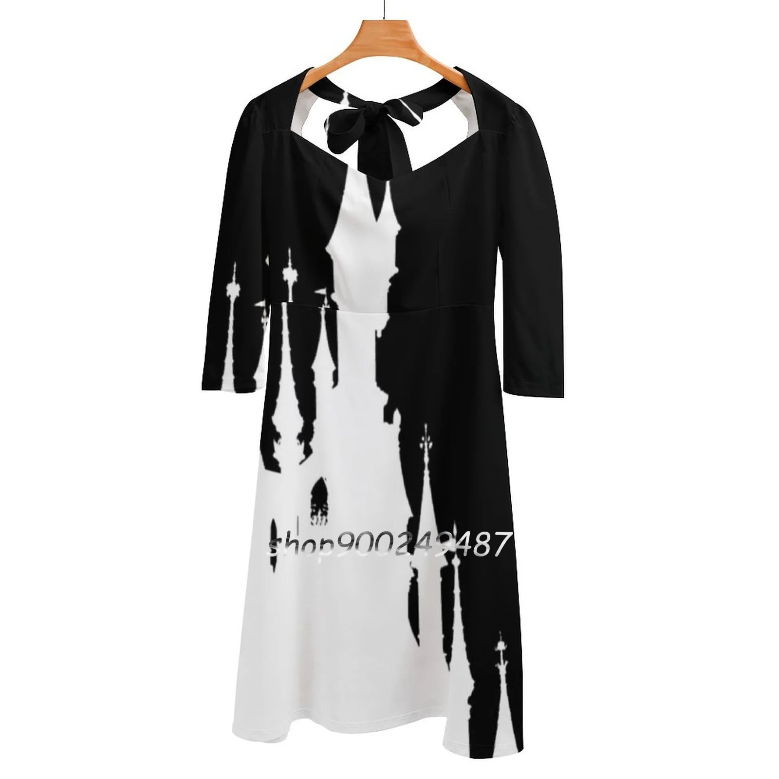 Magic Castle Silhouette Paris Sweet Elegant Dress Women Korean Kawaii Square Collar Dress Paris Magic Castle Land World