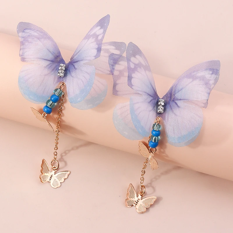 Aihua Bunte Huggies Große Schmetterling-Ohrringe Kristall Schöne Schmetterling-Hängeohrringe für Damen Frühling Sommer Reise-Schmuck – Detail 3