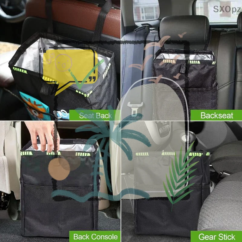 Waterproof Car Trash Can With Lid - Foldable Car Trash Can With Storage