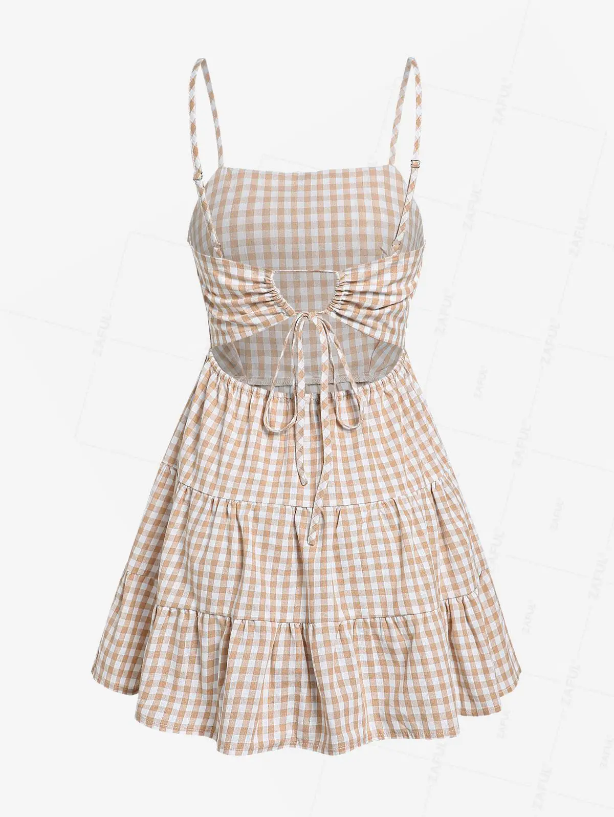 ZAFUL Gingham Tiered Cutout Cami Summer Dress