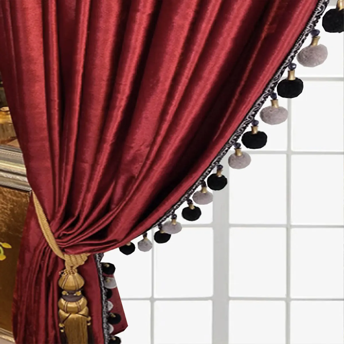 2pcs Luxury  Velvet Blackout Curtains, Vintage Drapes with Tassel Trim for Living Room & Villa (Curtains Only,
