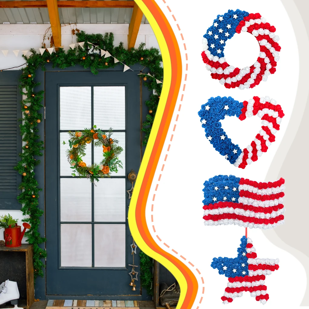 Patriotic Wreath Americana Wreath Boxwood Handcrafted Memorial Day Wreath Festival Garland Decoration Front Door Wall Home Decor