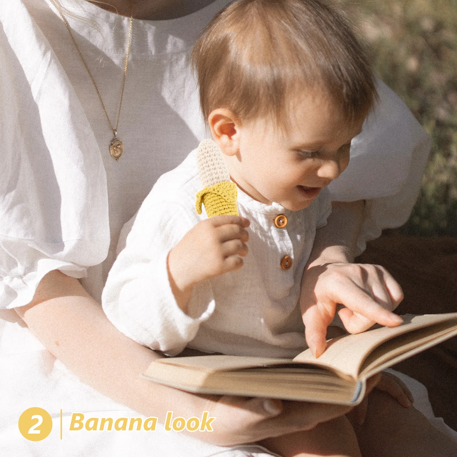 1 قطعة الموز للأطفال لينة الكروشيه التسنين الوليد اليد جرس الرضع شاكر التنمية الحسية القطن الرضع #4