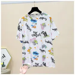 98% Cotton T Shirts Women Fashion Deisgn Cute Printed T-shirt Casual Loose O-Neck Short Sleeve Tops Summer Trend Thin Tshirt