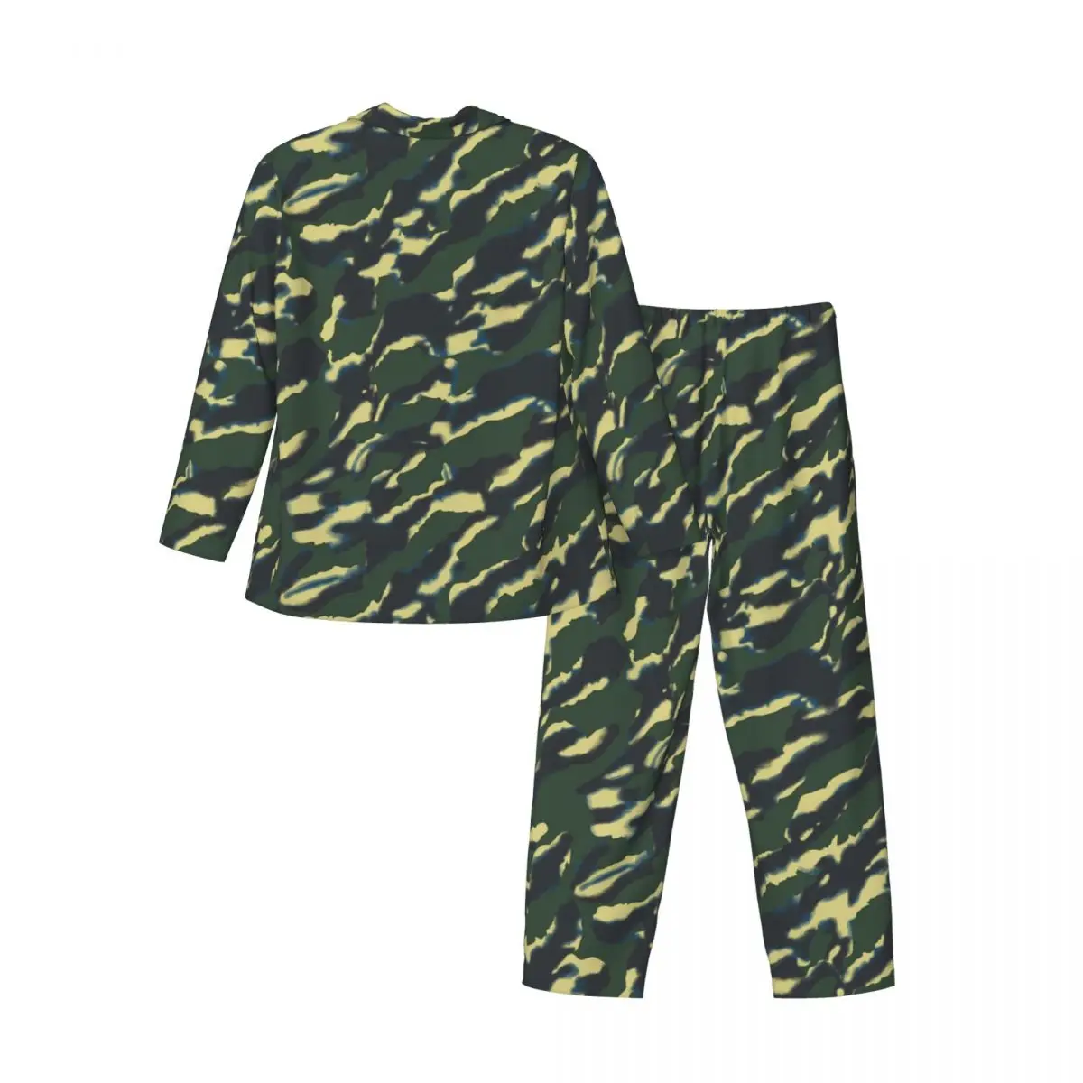 Pijamas masculinos verde camo diário pijamas camuflagem impressão 2 peça retro conjuntos de pijama manga longa kawaii oversize casa terno